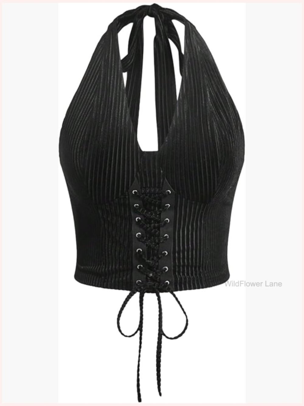 Plus Size Lace Up Front Halter Crop Top Sleeveless